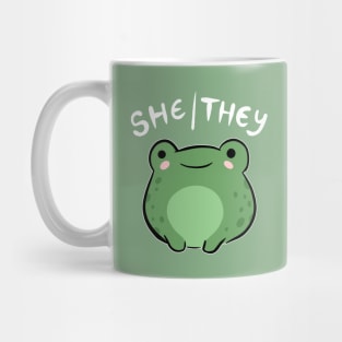 She/They Pronoun Frog: A Cute Ode to Nonbinary and Genderqueer Pride - A Kawaii Journey into the World of Neopronouns Mug